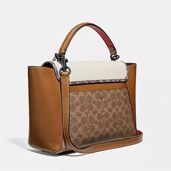 Coach Courier Carryall 23 In Colorblock Signature Canvas With Snakeskin Detail - Picture 2 of 10